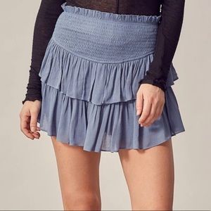 Mustard seed tiered skirt in washed denim